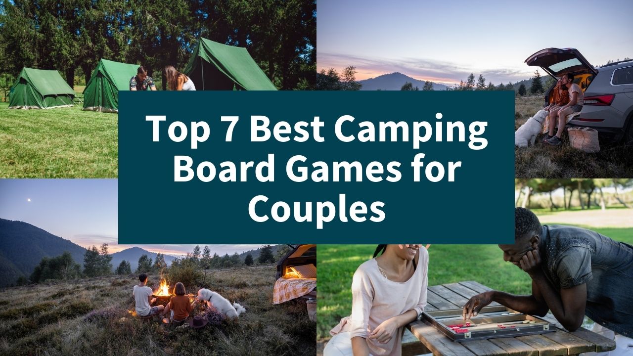 Couple playing board games while camping