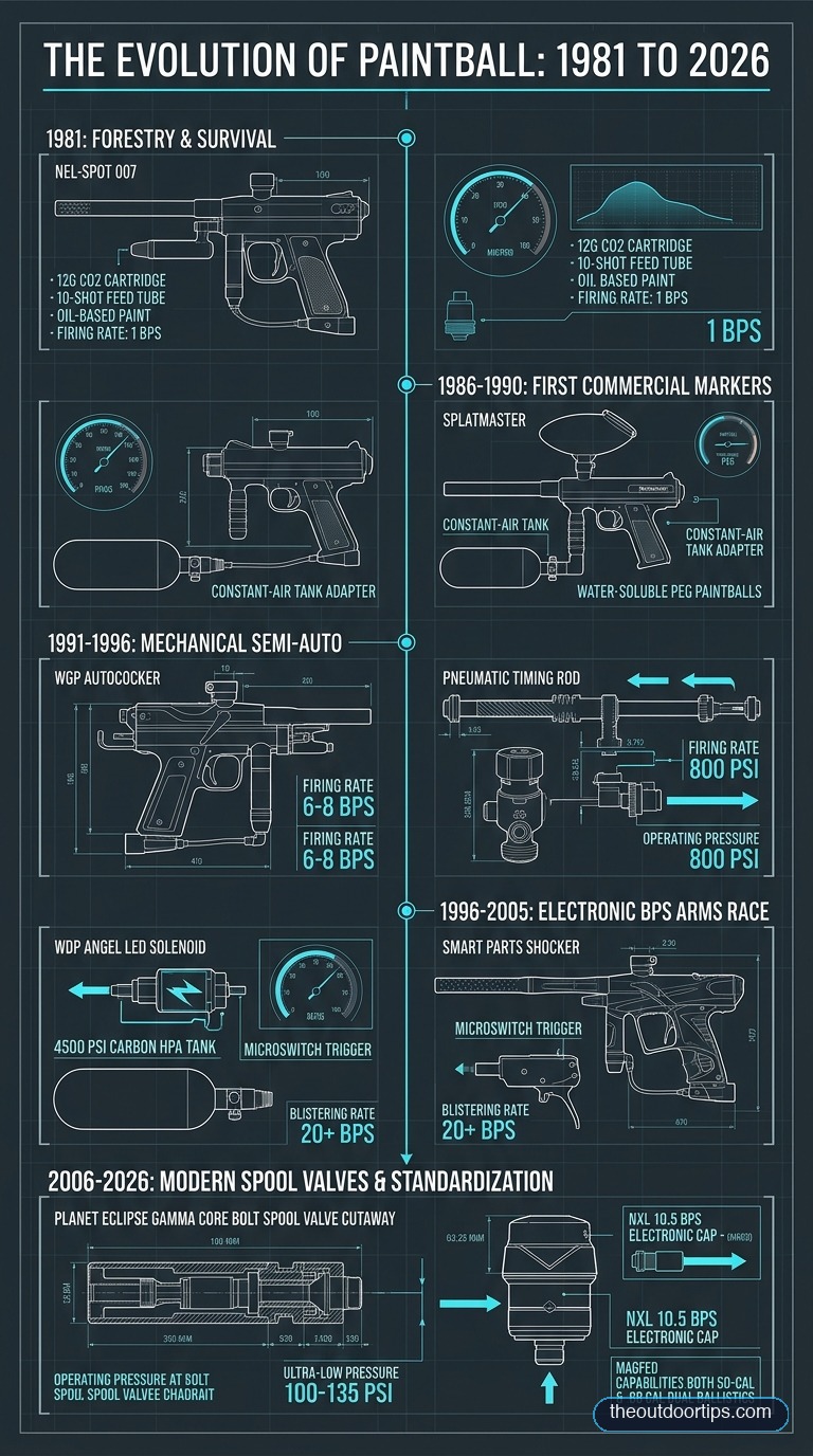 The Evolution of Paintball Technological Timeline and Milestones Infographic