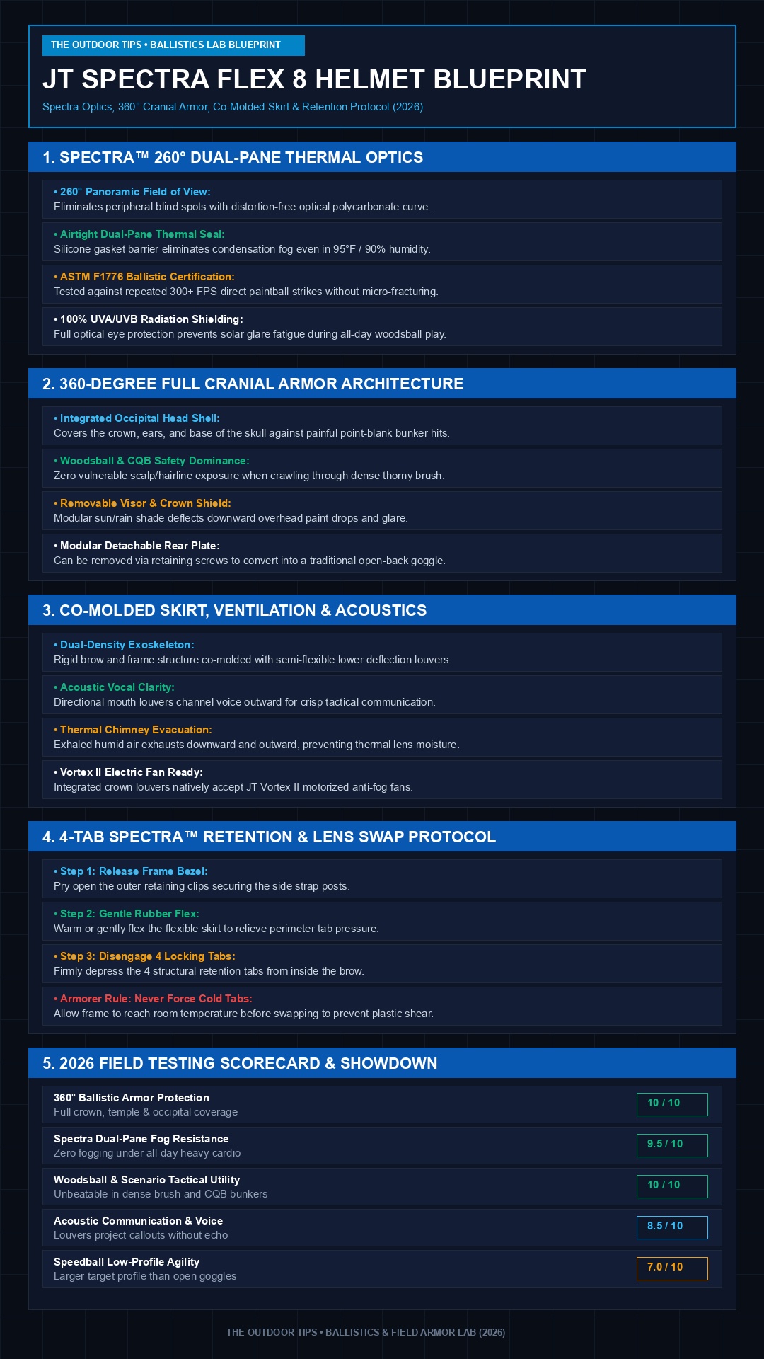JT Spectra Flex 8 full coverage paintball helmet mask blueprint infographic
