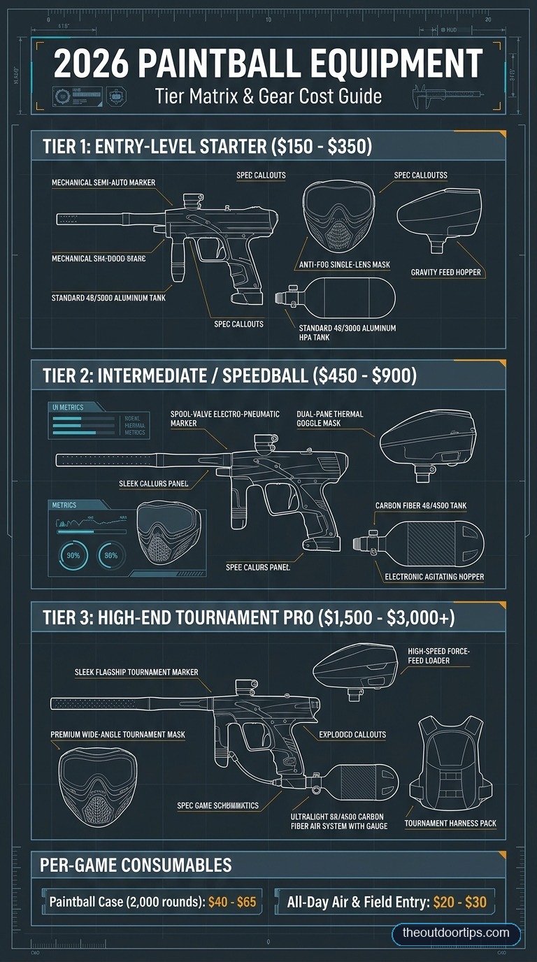 2026 Paintball Equipment Cost Breakdown and Budget Tier Infographic Matrix