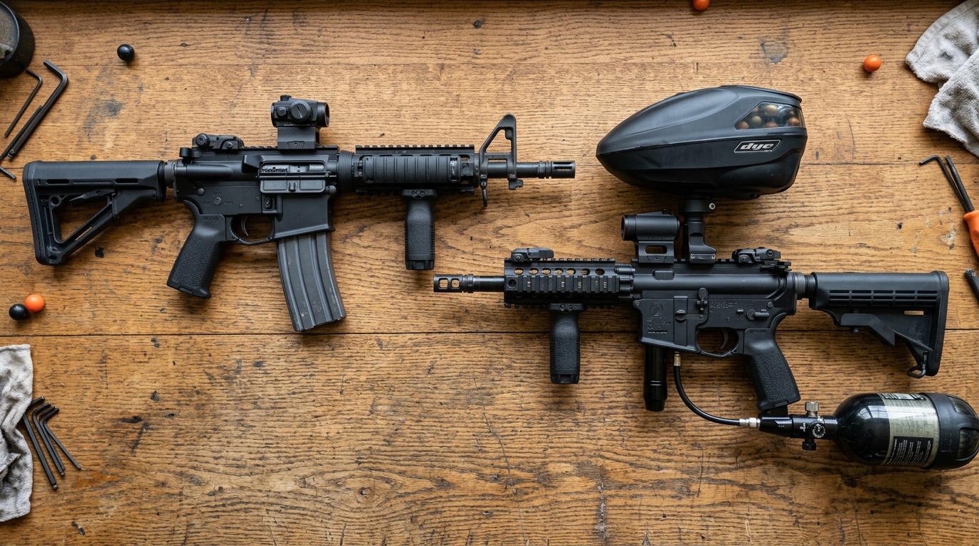 Tippmann Stormer Elite paintball marker – mag-fed vs hopper-fed configurations – side-by-side comparison
