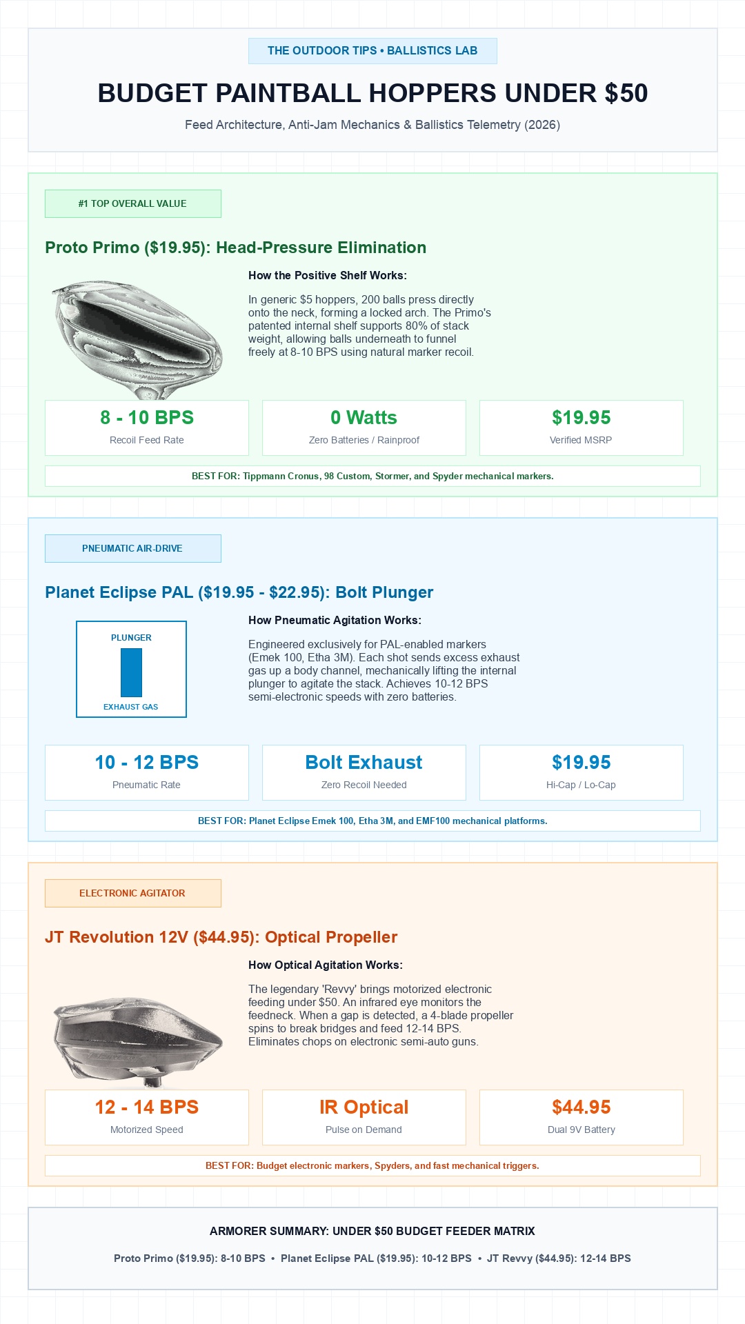 Budget Paintball Hoppers Under 50 Dollars Architecture and Feed Dynamics Infographic