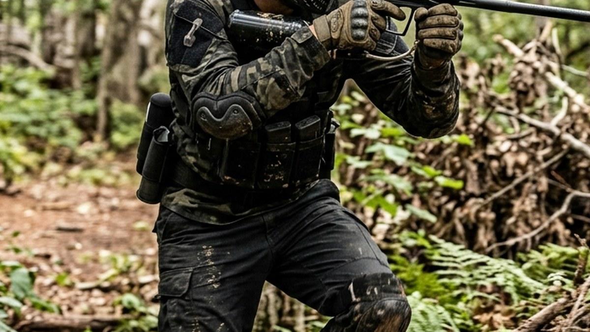 Detailed close-up of layered tactical paintball gloves showing reinforced TPR knuckles and palms