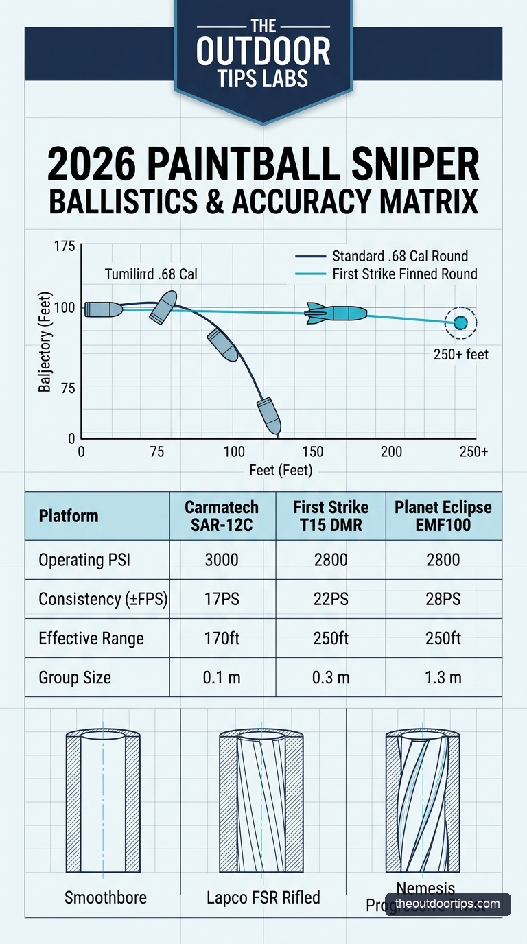 Paintball Sniper Ballistics and Effective Range Matrix Infographic