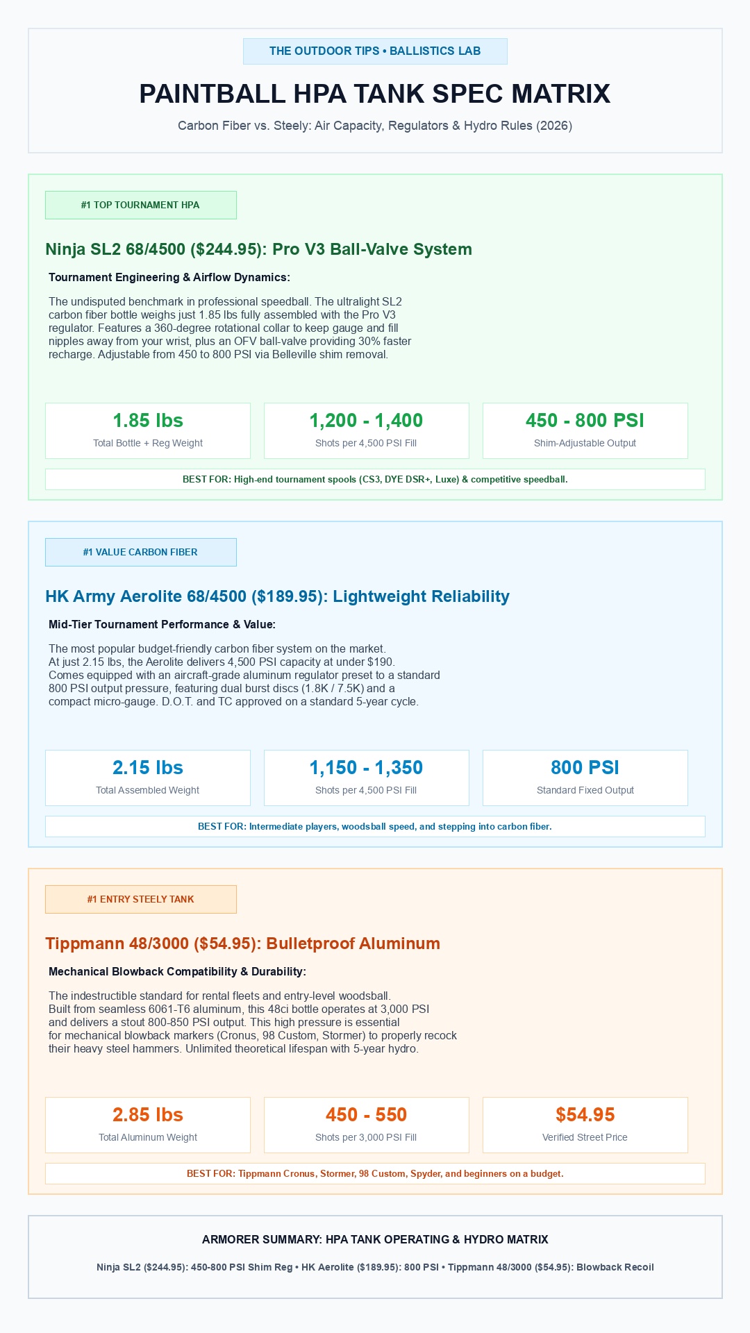 Best Paintball Tanks HPA Spec Matrix and Comparison Blueprint 2026