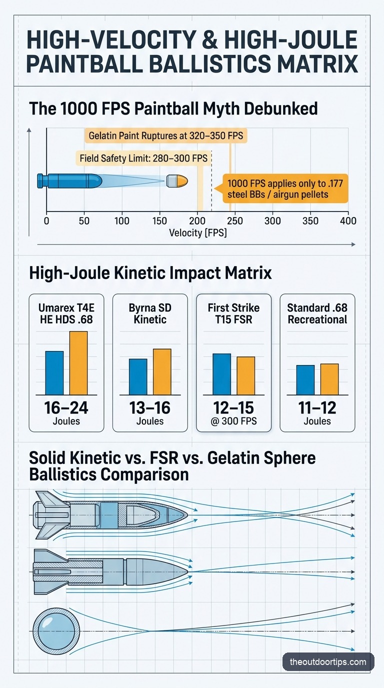 Best 1000 FPS Paintball Guns Ballistics Matrix Infographic: Velocity vs Kinetic Joules 2026