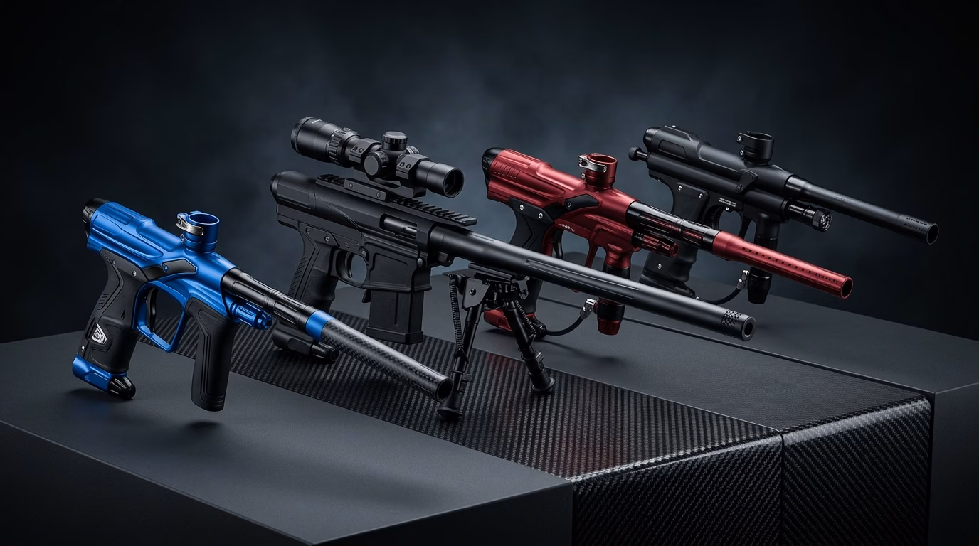 Best Accurate Paintball Guns 2026 Lineup featuring Planet Eclipse CS3, EMF100 FSR Sniper, Gtek 180R, and Etha 3M