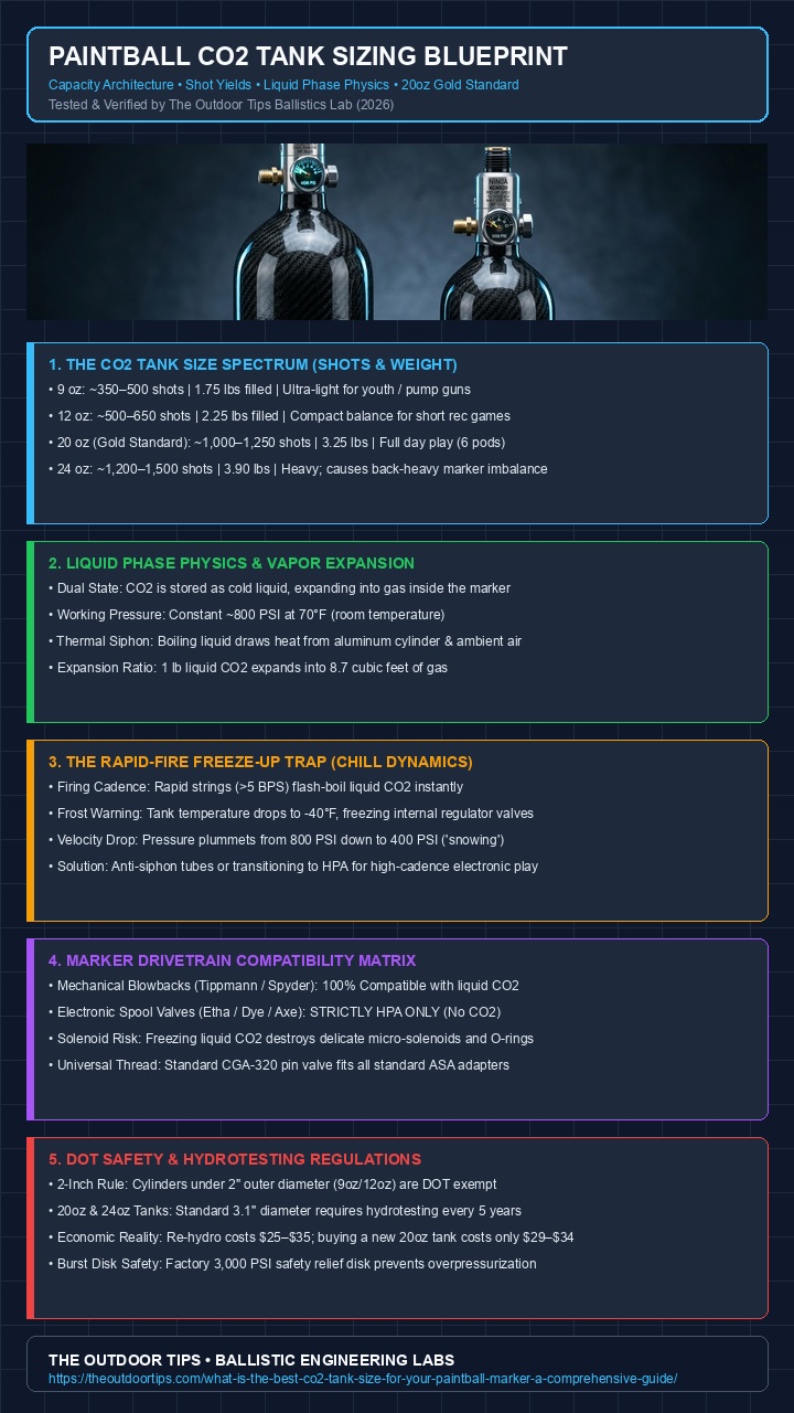 What is the best co2 tank size for your paintball marker? a comprehensive guide technical infographic