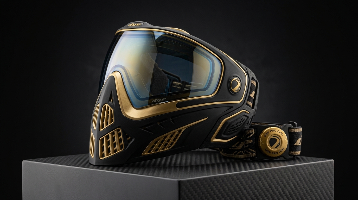Dye i5 Paintball Mask Review 2026 featuring Onyx Gold Goggle with Thermal Lens and GSR Pro Strap
