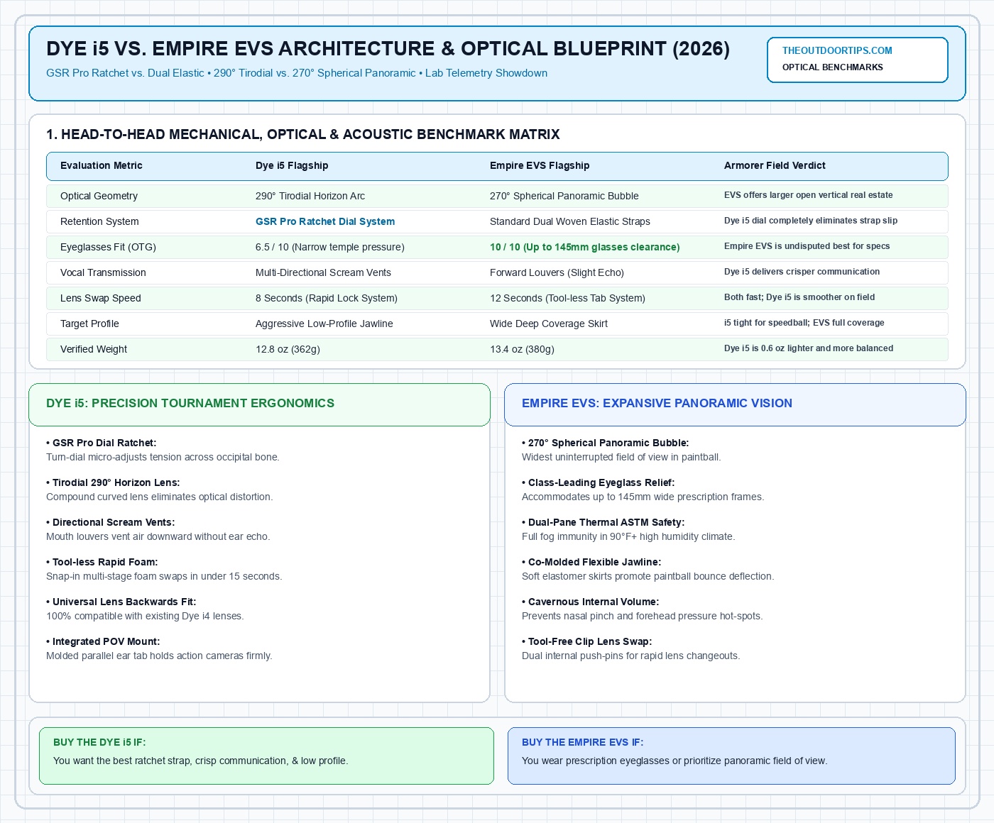 Dye i5 vs Empire EVS technical architecture blueprint and optical telemetry matrix