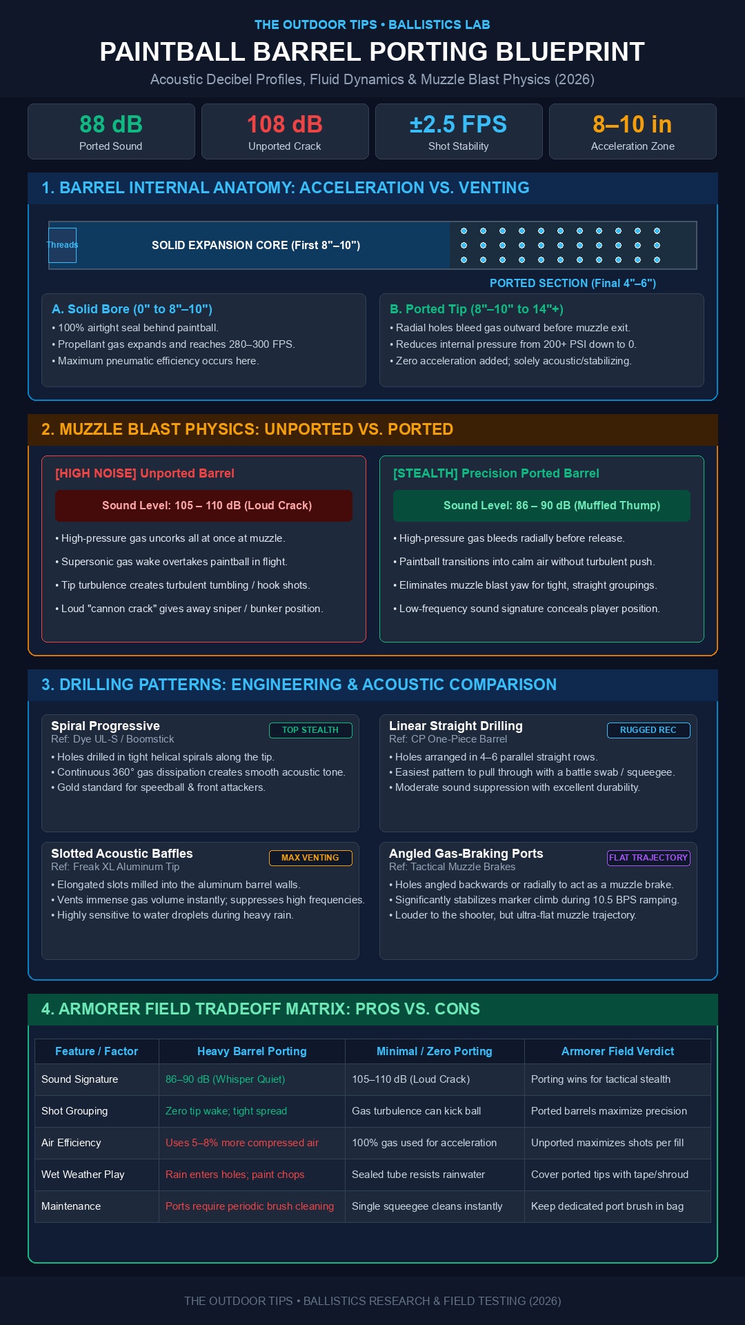 Paintball Barrel Porting Technical Infographic 2026