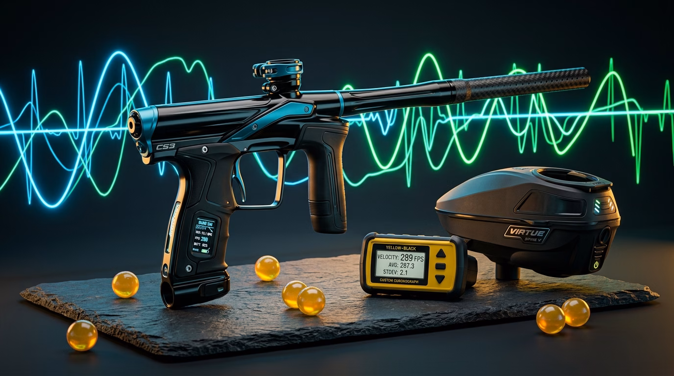 Paintball BPS and ROF calculator tournament legality and debounce checker with OLED board and radar chronograph