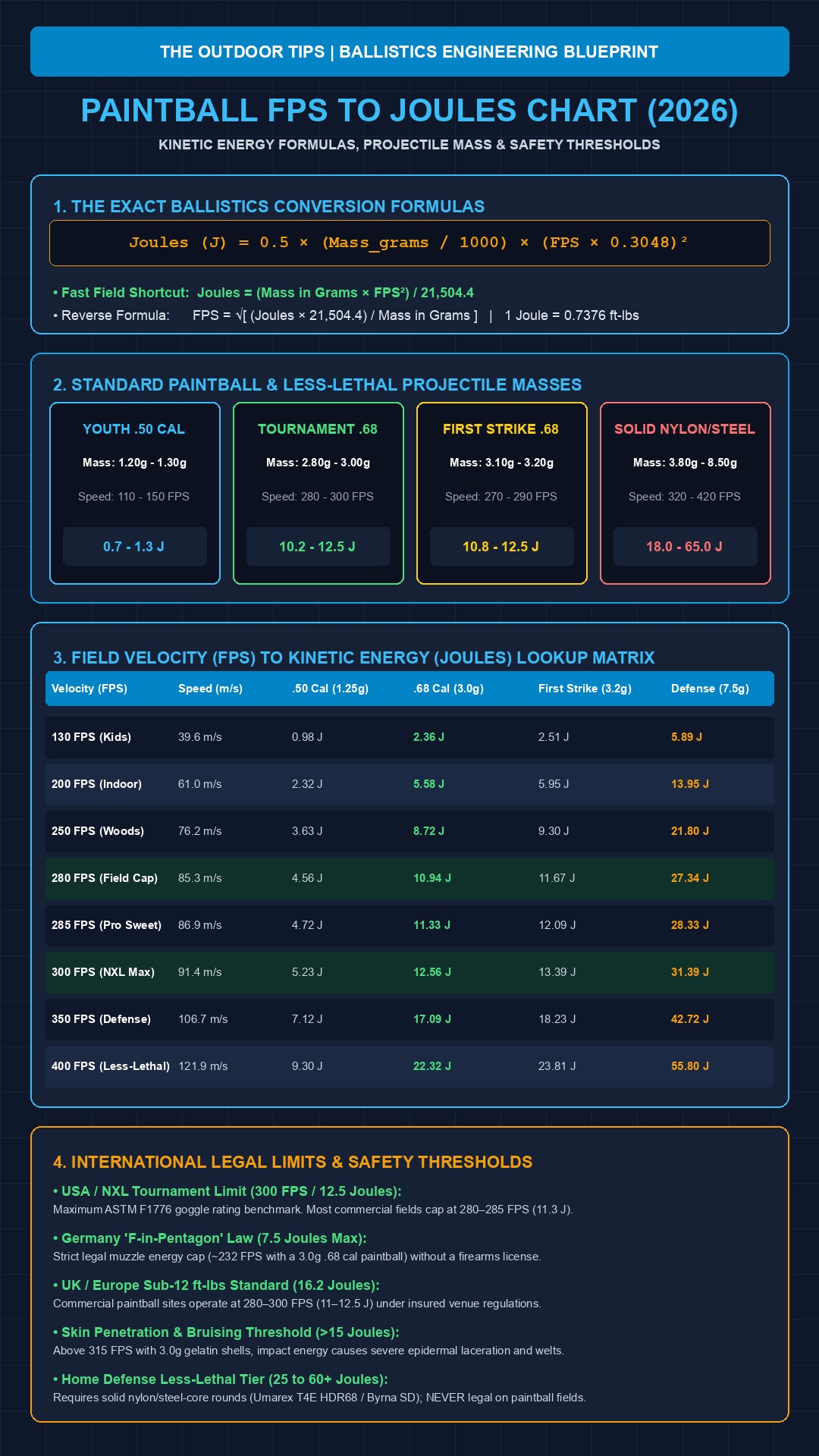 paintball fps to joules calculator reference chart infographic and kinetic energy formula blueprint