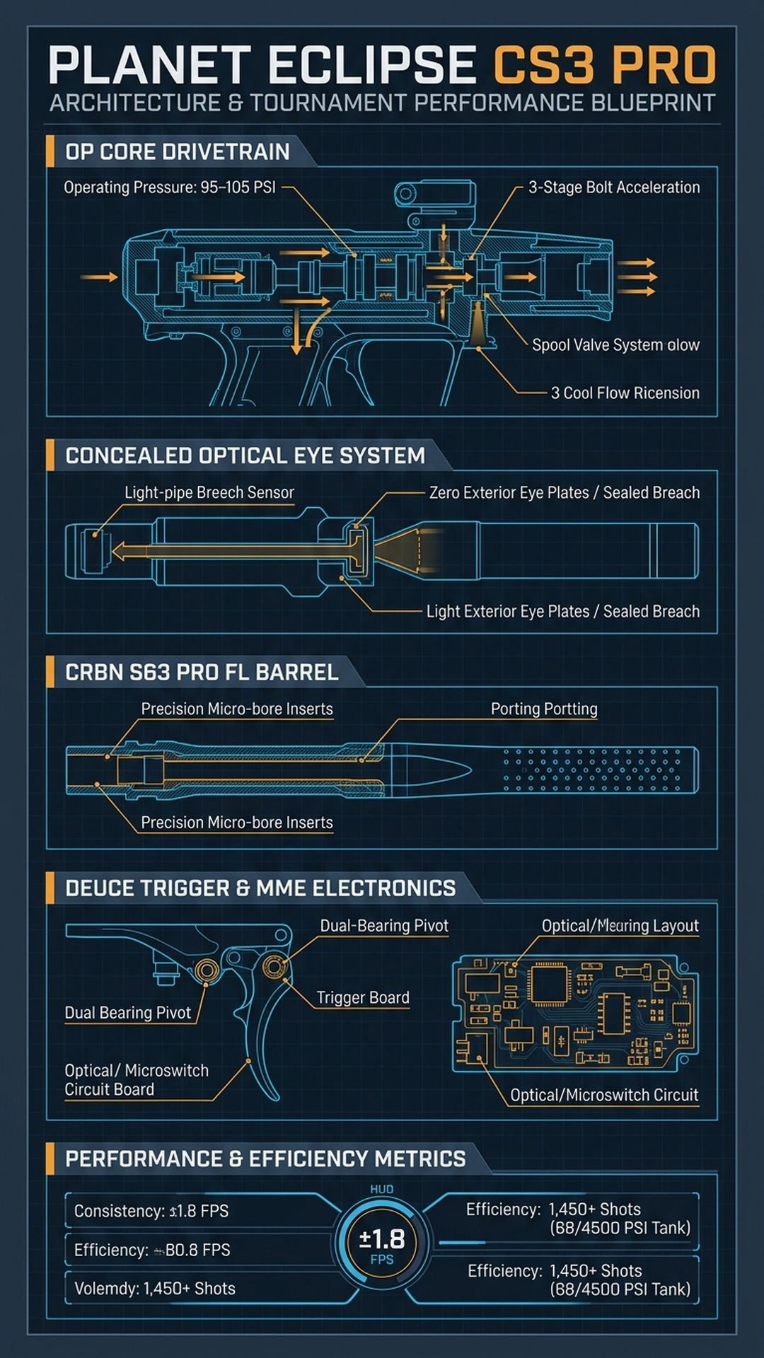 Planet Eclipse CS3 vs CS3 Pro technical ballistics and architecture infographic blueprint