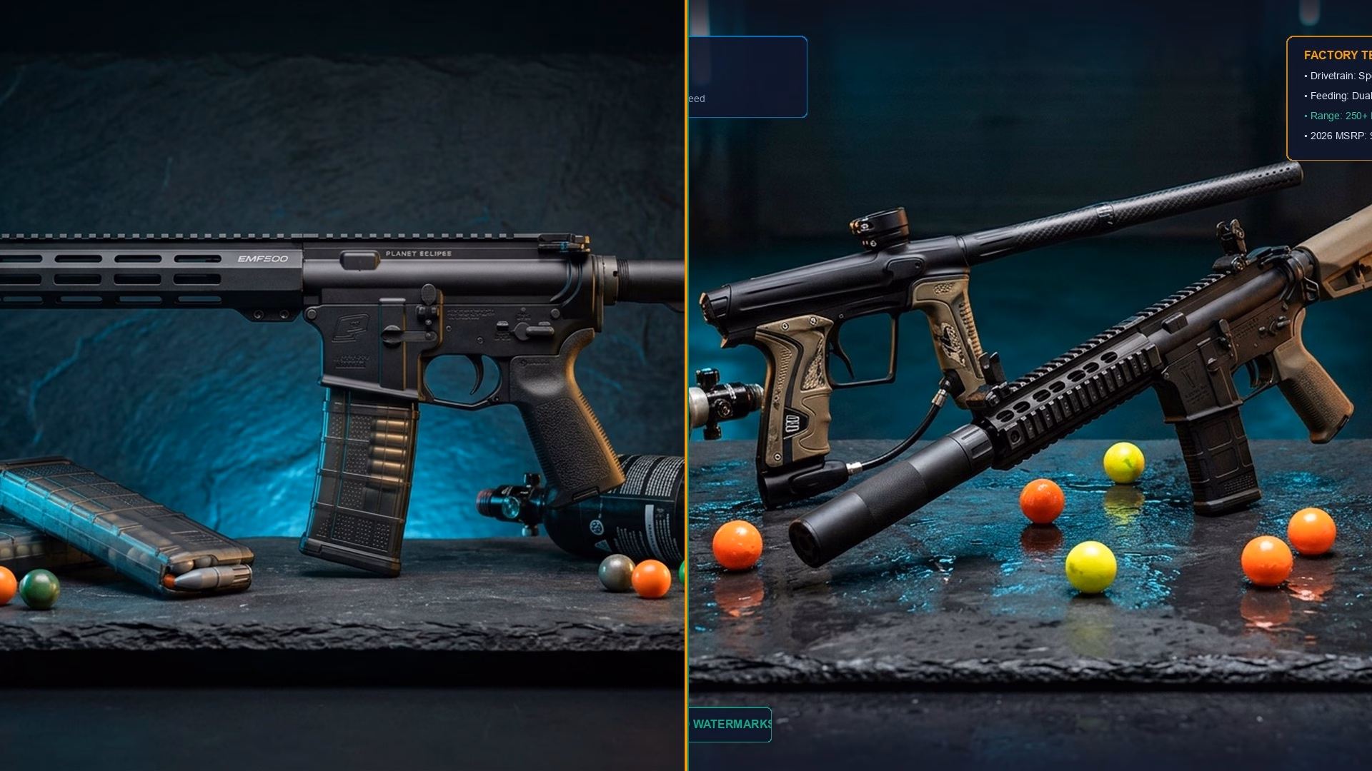 Planet Eclipse EMF200 vs EMF100 side-by-side tactical magfed comparison hero